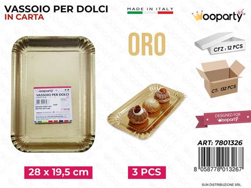 Wooparty Vassoio Per Dolci Oro 28*19.5Cm 3Pcs /Pz Da 12**