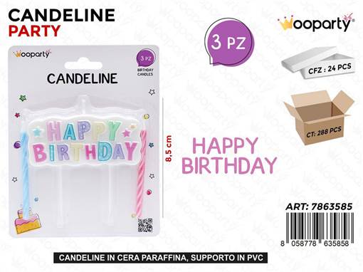 Wooparty Candeline H. Birthday 3Pcs 8.5Cm /Pz Da 24**