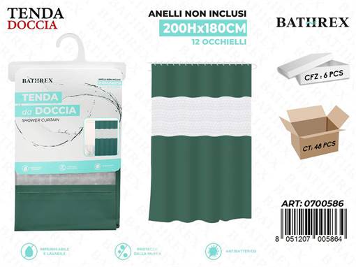 Bathrex Tenda Da Doccia180*200Cm Bianco/Verde Ottanio