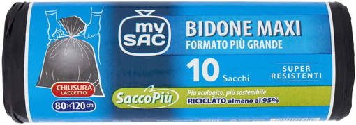MySac Bidone Maxi Sacco 80X120, 130 litri, Nero, 10 sacchi, Chiusura a Laccetto