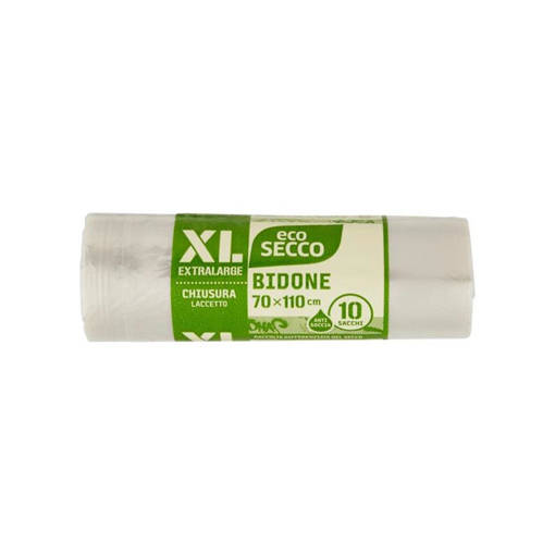 MySac Bidone Sacco 70X110, 110 litri, Neutro, 10 sacchi, Chiusura a Laccetto