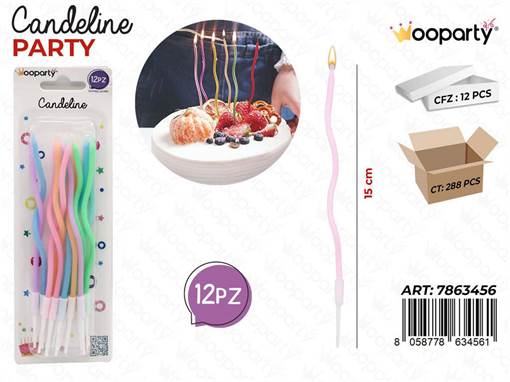 WOOPARTY CANDELINE COL. ASS. 12PCS 15CM /PZ DA 12**