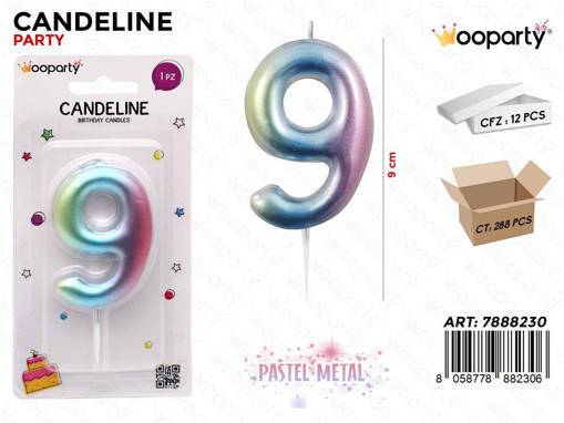 Candeline Pastel Metal N. 9 9Cm /Pz Da 12**