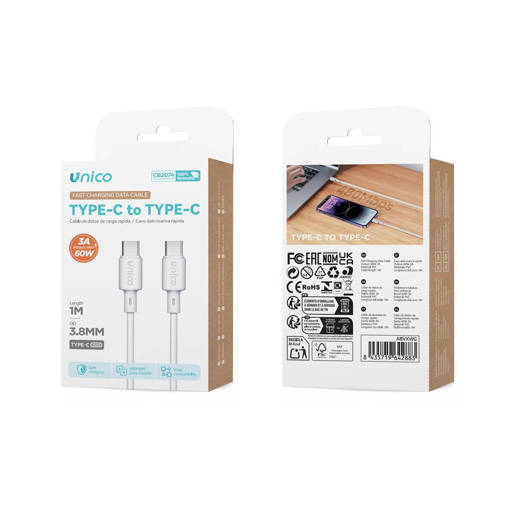 Unico Cavo dati di ricarica 1 metro PVC C-C 3.4A bianco Small Package