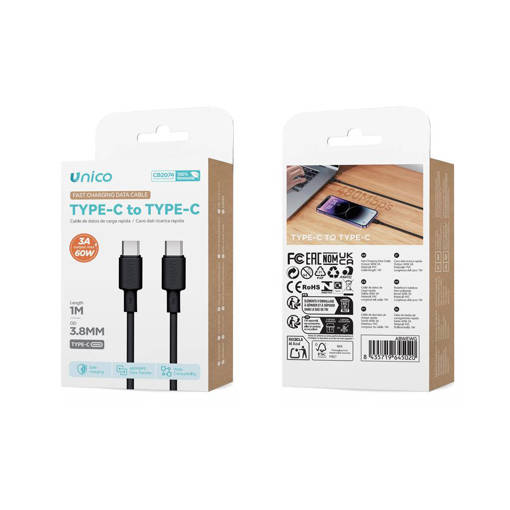 Unico Cavo dati di ricarica 1 metro PVC C-C 3.4A nero Small Package