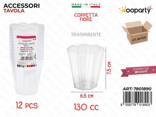 Wooparty Coppetta Fiore Trasp. 12Pcs 130Cc 6.5*7.5Cm Pz Da 24**