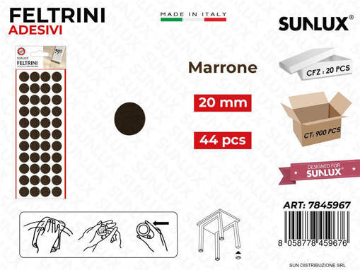 Sunlux Feltrini Adesivi Rot. Marrone D. 20Mm 44Pcs /Pz Da 20**Bl