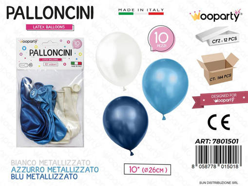 Wooparty Palloncini 3Col. Ass. Metal 10'' D.26Cm 10Pcs /Pz Da 12**