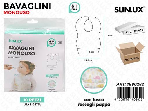 Sunlux Bavaglini Monouso 10Pcs 23.5*35Cm