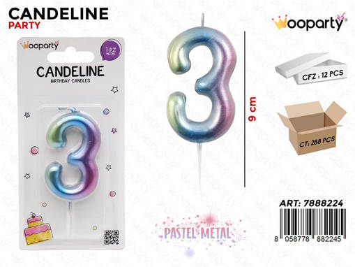 Candeline Pastel Metal N. 3 9Cm /Pz Da 12**