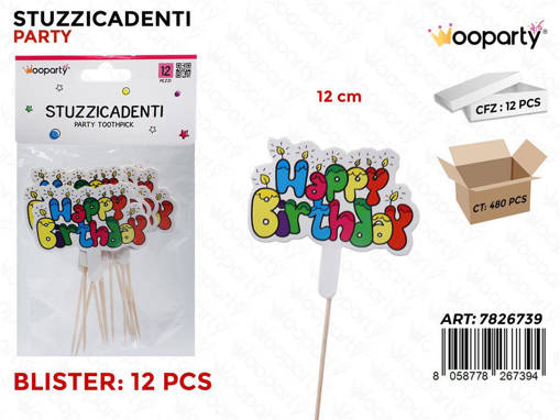 Wooparty Stuzzicadenti H. Birthday 12Pcs 12Cm