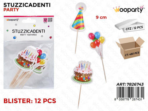 Wooparty Stuzzicadenti H.Birthday 12Pcs 9Cm