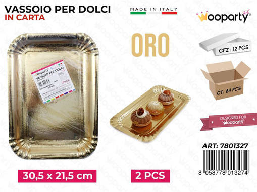 Wooparty Vassoio Per Dolci Oro 30.5*21.5Cm 2Pcs /Pz Da 12**