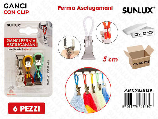 Sunlux Ganci Ferma Asciugamani Ass. 6Pcs 5Cm /Pz Da 12**