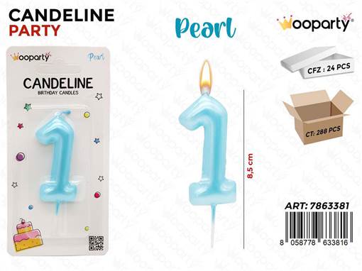 Wooparty Candeline Cel. Pearl N.1 8.5Cm /Pz Da 24**