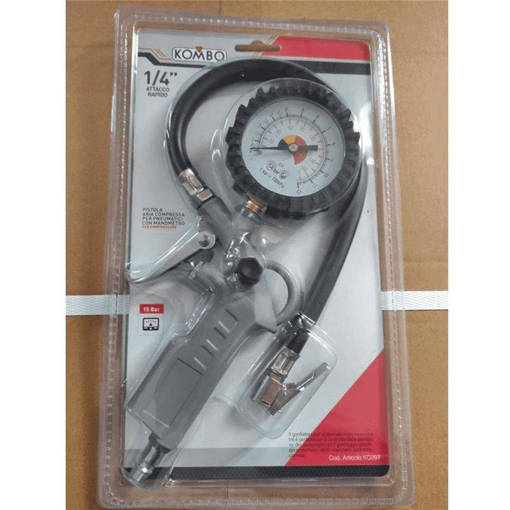 Kombo Pistola Per Pneumatici Con  Manometro Analogico Doppia Scala Max 15 Bar, Innesto Maschio Europeo - 1/4 Baionetta.