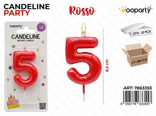 Wooparty Candeline Rosso N.5 8Cm/Pz Da 12**