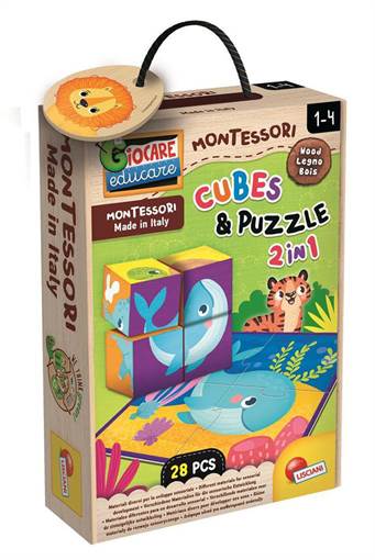Lisciani - Educativi Prescolari Baby - Montessori Baby Wood Cubes And Puzzle 2 In 1 98347
