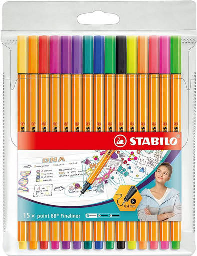pennarello stabilo point 88 colori standard + neon 15 pz