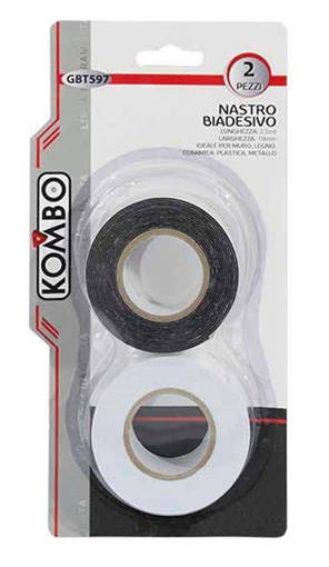Kombo Nastro Biadesivo Bianco E Nero Mm.19 X 2,5Mt  Pz.2