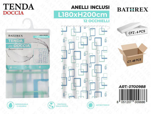 Bathrex Tenda Doccia 180*200Cm 12Anelli
