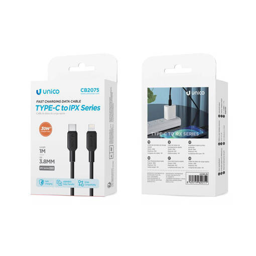 Unico CB2075 30W C-L PVC Injection Round Cable 1M OD3.8 CAVO Small Package Black