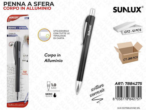 Sunlux - Penna A Sfera Corpo Allum. Nero 1.0Mm /Pz Da 12** 7884275