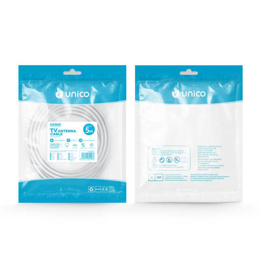 Unico CB9691 RG59 TV cable 9.5 M/F 5M OD5.5 RoHS CE White