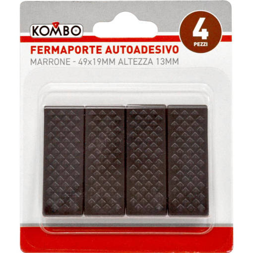 Kombo Set 4 Pz Fermaporte Trapezoidale Plastica Autoadesivo Small, Marrone, 49X19Mm, Aletzza 13Mm