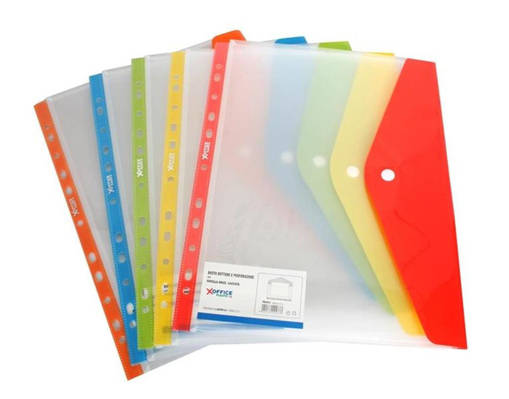 Xoffice - Busta con Bottone e Perforazione A4 Orizzontale Colori Assortiti FB1013