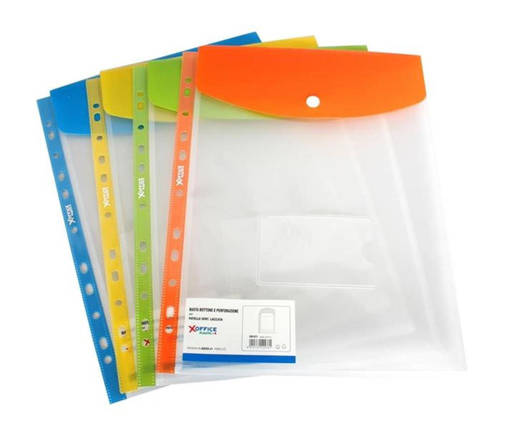 Xoffice - Busta con Bottone e Perforazione A4 Verticale Colori Assrtiti FB1071