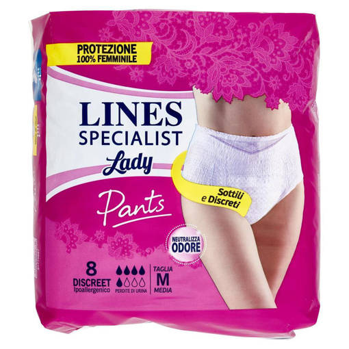 Lines Specialist Pants Discreet MutandiAssorb Taglia Media 8 Pezzi, Dispositivo Medico a Marcatura CE Direttiva 9342CEE SS MM