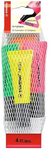 Stabilo Boss - Neon Evidenziatore Retina da 4 Giallo/Verde/Arancio/Rosa