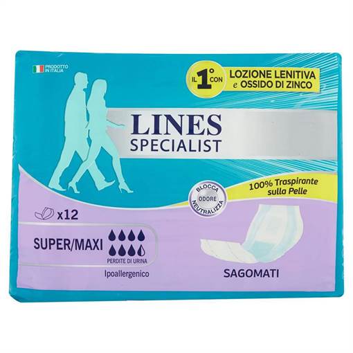Lines Specialist12PZ Super/Maxi Pannolone Incontinenza Sagomato , Dispositivo Medico