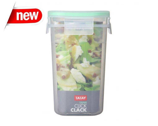 Tatay Contenitore Alimenti QUADRATO 1L CLICK CLACK TRASPARENTE-VERDE (4 PUNTI DI CHIUSURA, GUARNIZIONE IN SILICONE)