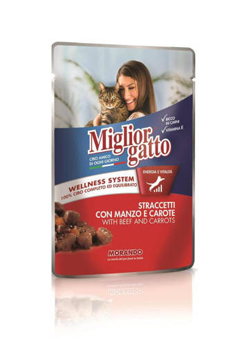 Migliorgatto Classico Straccetti 100 gr, con Manzo e Carote