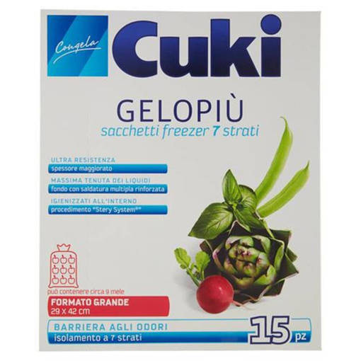 Cuki Gelopiu Sacchetti Freezer, Formato Grande 29x42 cm, 15 