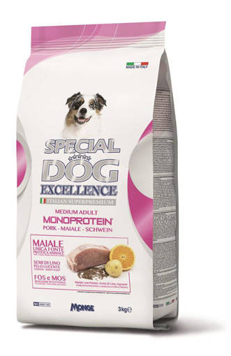Special Dog Excellence 3 kg, Monoproteico Medium Adult Maiale, Patate, Semi di Lino, Agrumi