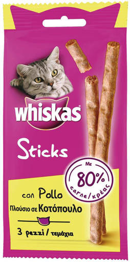 Whiskas Sticks, 3 pezzi, 18 gr, con Pollo, 80% Carne