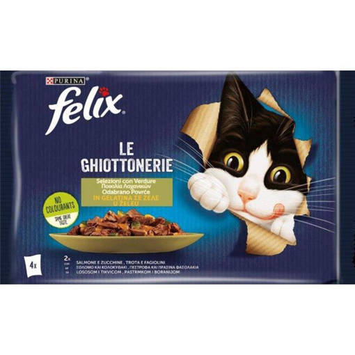 Purina Felix le Ghiottonerie 4x85gr, Salmone Zucchine e Trota Fagiolini