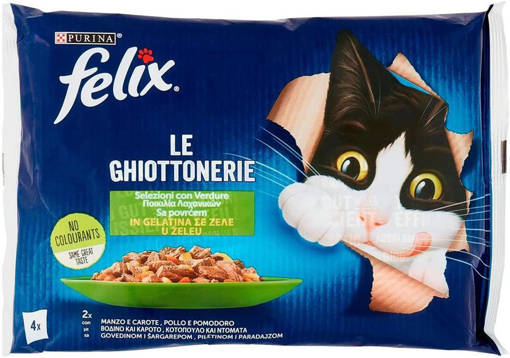 Purina Felix le Ghiottonerie 4x85gr, Pollo Pomodorini e Manzo Carote