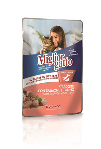 Migliorgatto Classico Straccetti 100 gr, con Salmone e Tonno