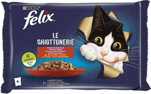 Purina Felix le Ghiottonerie 4x85gr, Manzo e Pollo