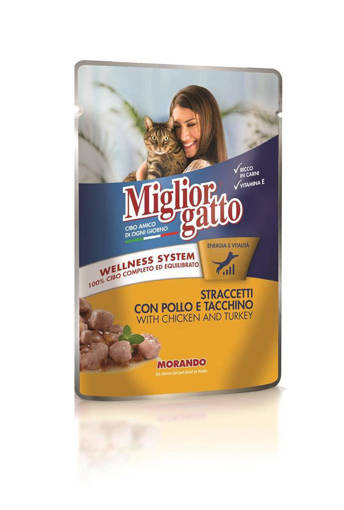 Migliorgatto Classico Straccetti 100 gr, con Pollo e Tacchin