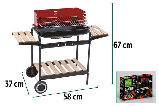 Coveri Garden Barbecue A Carbonella Quadrato Con ripiani In Legno Paravento E Ruote 105x45x85 Cm