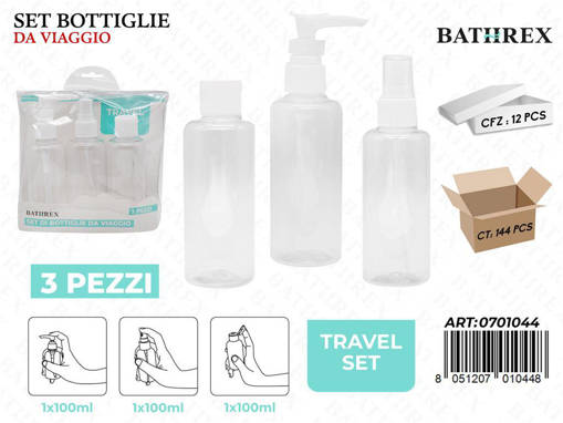 Bathrex.Set 3Pz Bottiglie Da Viaggio 100Ml