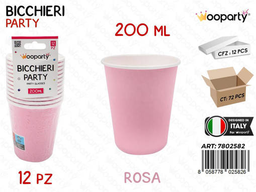 Wooparty Bicchieri Carta Monouso Rosa 12Pcs 200Ml