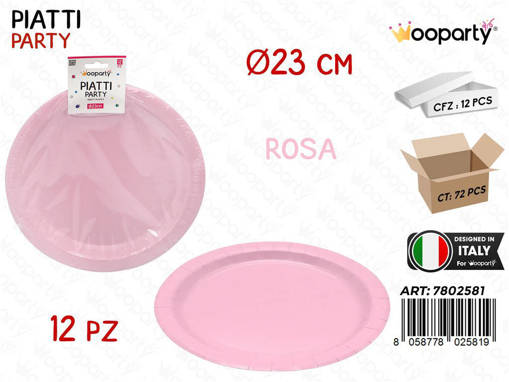 Wooparty Piatti Carta Monouso Rosa 12Pcs D.23Cm