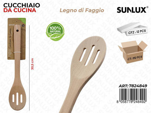 Sunlux Cucchiaio Forato Legno Faggio 30.5Cm /Pz Da 12**