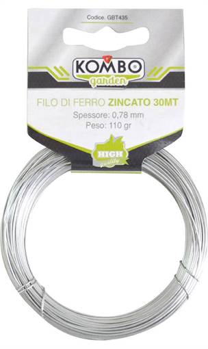 Kombo Fil Di Ferro Da Giardino Zincato 30Mt, Spessore 0.78 Mm,  Peso 110 Gr. Alta Resistenza.